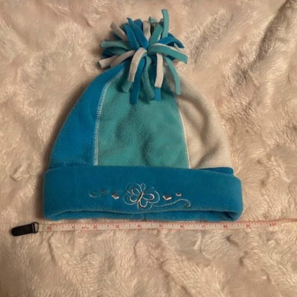 $10 ADD ON Children's Place Girls Blue White Fleece Pom Pom Toque Size 10-14 - Picture 4 of 7